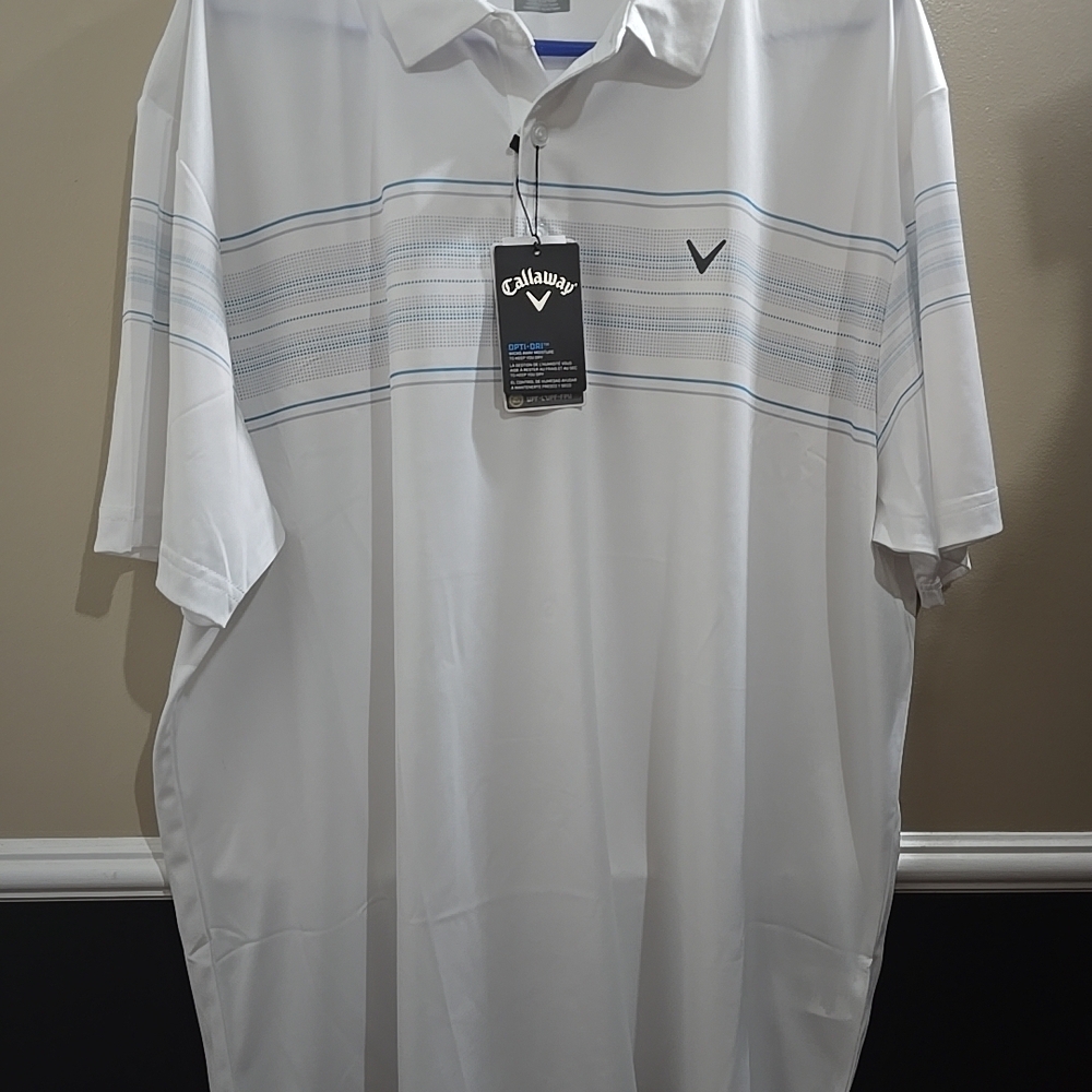 Callaway Men's White and Blue Striped Polo‎ Shirt NWT XXL